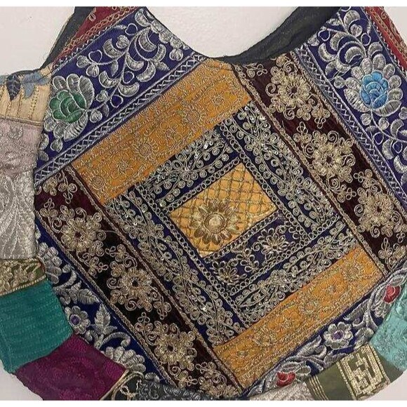 NWT Sacred Threads Magic Carpet Embellished Patchwork Colorful Lined Hobo Bag - Picture 4 of 16